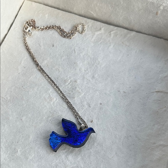 OMGlass Jewelry Jewelry - 🕊️ Cobalt Blue Dichroic Glass Dove Necklace – Silver Chain